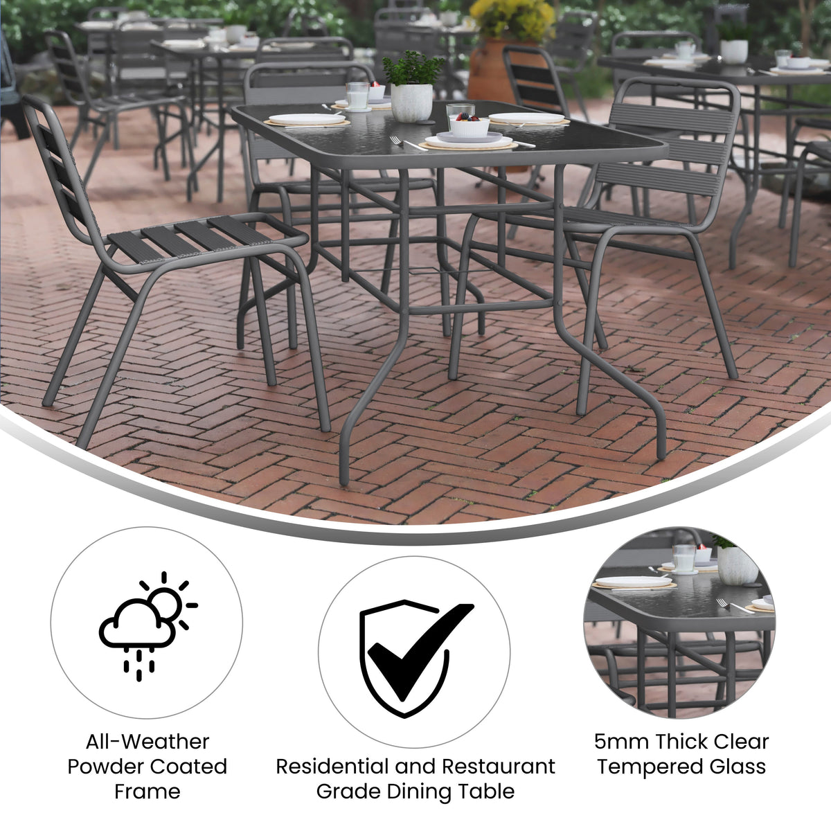 Flash Furniture TLH-089-SV-GG 31.5" x 55" Rectangular Tempered Glass Metal Table with Umbrella Hole - Silver (Clear Top/Silver Frame) - View 2