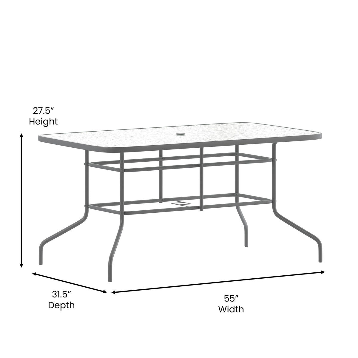Flash Furniture TLH-089-SV-GG 31.5" x 55" Rectangular Tempered Glass Metal Table with Umbrella Hole - Silver (Clear Top/Silver Frame) - View 3