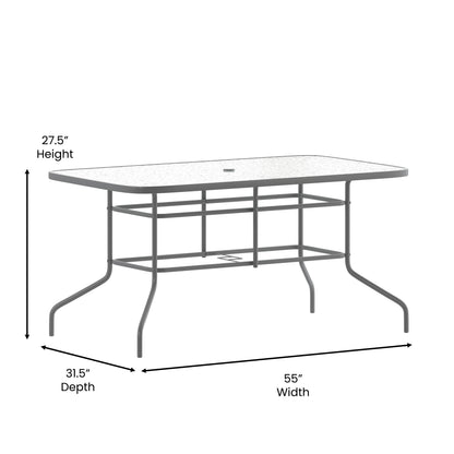 Flash Furniture TLH-089-SV-GG 31.5" x 55" Rectangular Tempered Glass Metal Table with Umbrella Hole - Silver (Clear Top/Silver Frame) - View 3