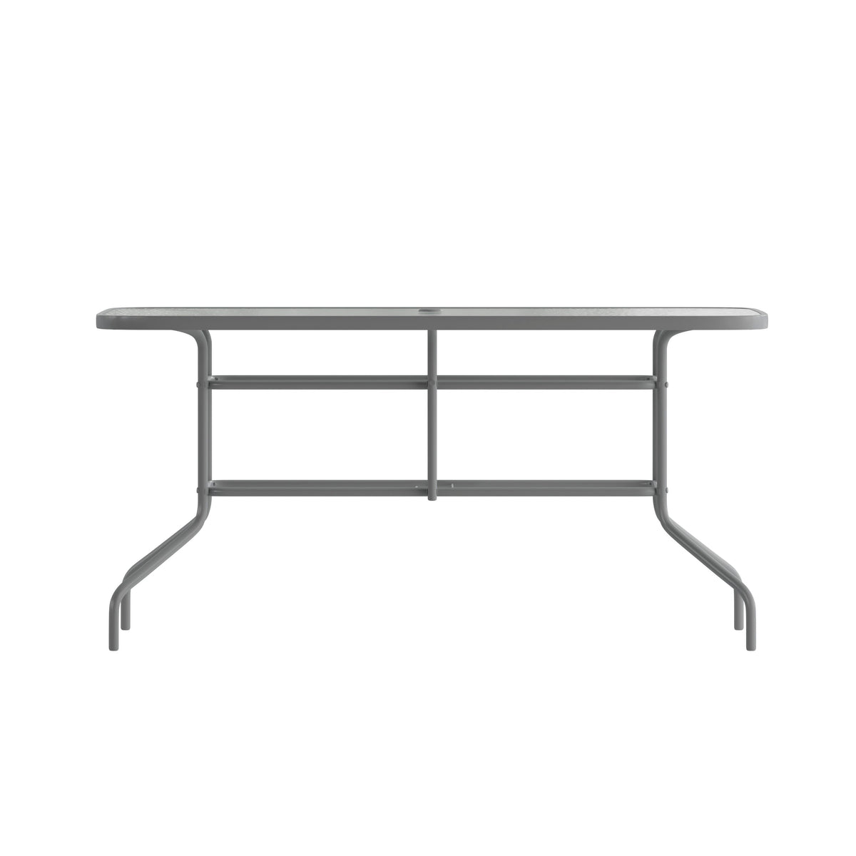 Flash Furniture TLH-089-SV-GG 31.5" x 55" Rectangular Tempered Glass Metal Table with Umbrella Hole - Silver (Clear Top/Silver Frame) - View 6