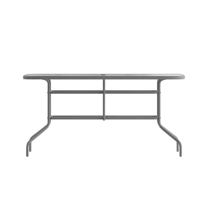 Flash Furniture TLH-089-SV-GG 31.5" x 55" Rectangular Tempered Glass Metal Table with Umbrella Hole - Silver (Clear Top/Silver Frame) - View 6