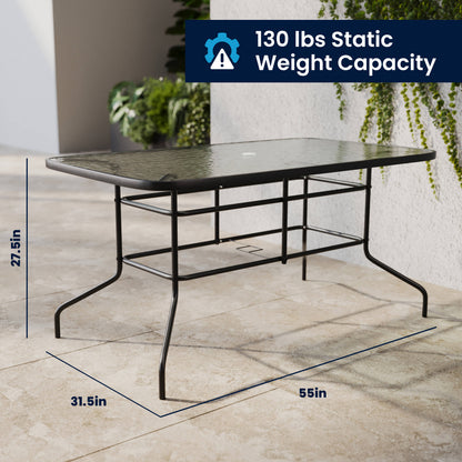 Flash Furniture TLH-089REC-017CBK4-GG 5 Piece Patio Dining Set - 55" Glass Patio Table, 4 Black Aluminum Stack Chairs - View 7