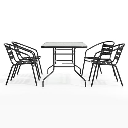 Flash Furniture TLH-089REC-017CBK4-GG 5 Piece Patio Dining Set - 55" Glass Patio Table, 4 Black Aluminum Stack Chairs - View 11