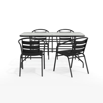 Flash Furniture TLH-089REC-017CBK4-GG 5 Piece Patio Dining Set - 55" Glass Patio Table, 4 Black Aluminum Stack Chairs - View 12