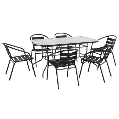 Flash Furniture TLH-089REC-017CBK6-GG 7 Piece Patio Dining Set - 55" Glass Patio Table, 6 Black Aluminum Stack Chairs - Main view