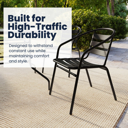 Flash Furniture TLH-089REC-017CBK6-GG 7 Piece Patio Dining Set - 55" Glass Patio Table, 6 Black Aluminum Stack Chairs - View 4