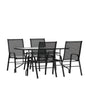 Flash Furniture TLH-089REC-303CBK4-GG 5 Piece Patio Dining Set - 55" Glass Patio Table, 4 Black Flex Stack Chairs - Main view
