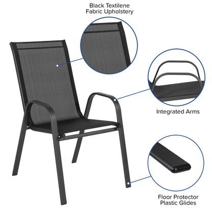 Flash Furniture TLH-089REC-303CBK4-GG 5 Piece Patio Dining Set - 55" Glass Patio Table, 4 Black Flex Stack Chairs - View 4