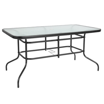 Flash Furniture TLH-089REC-303CBK4-GG 5 Piece Patio Dining Set - 55" Glass Patio Table, 4 Black Flex Stack Chairs - View 7