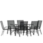 Flash Furniture TLH-089REC-303CBK6-GG 7 Piece Patio Dining Set - 55" Glass Patio Table, 6 Black Flex Stack Chairs - Main view