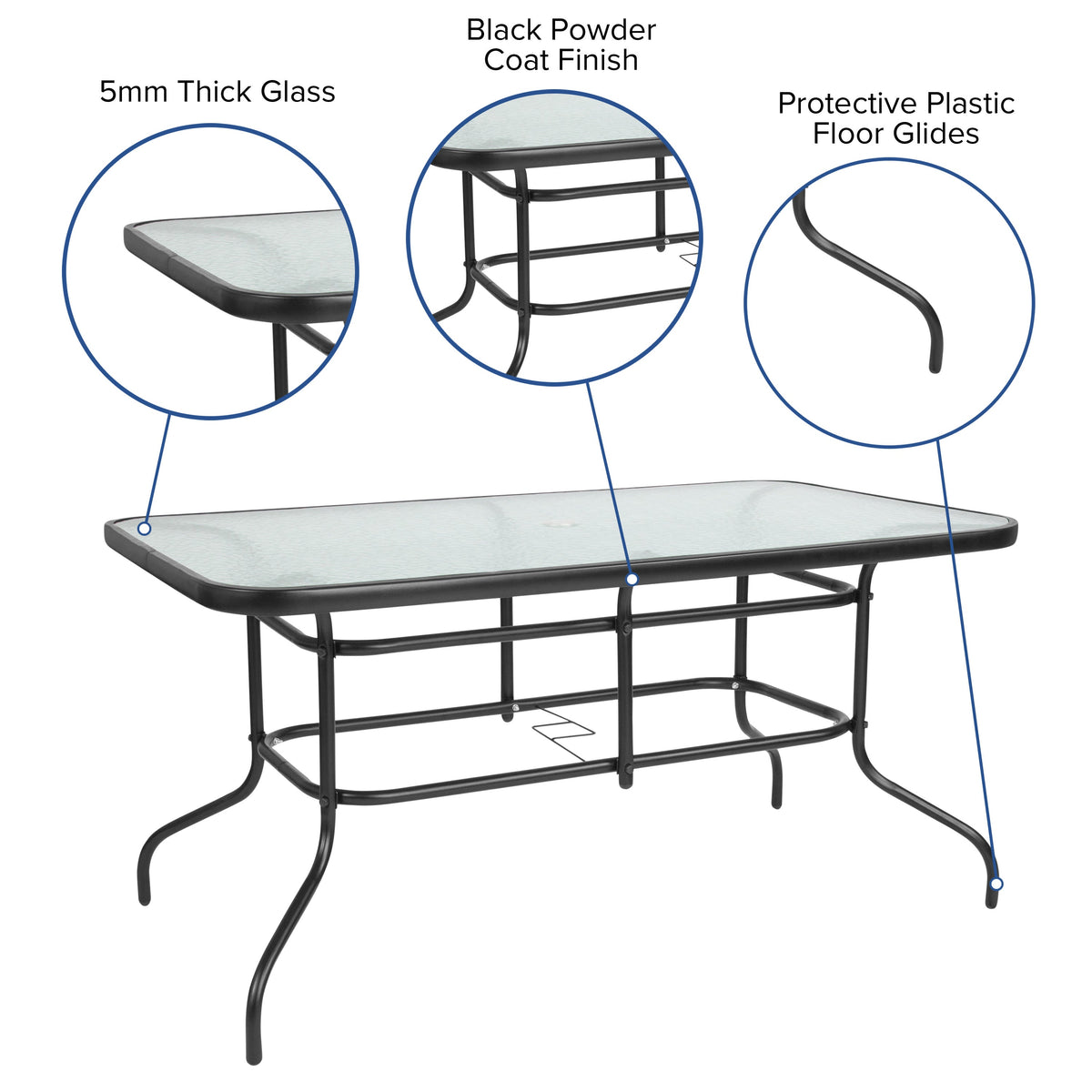Flash Furniture TLH-089REC-303CBK6-GG 7 Piece Patio Dining Set - 55" Glass Patio Table, 6 Black Flex Stack Chairs - View 3