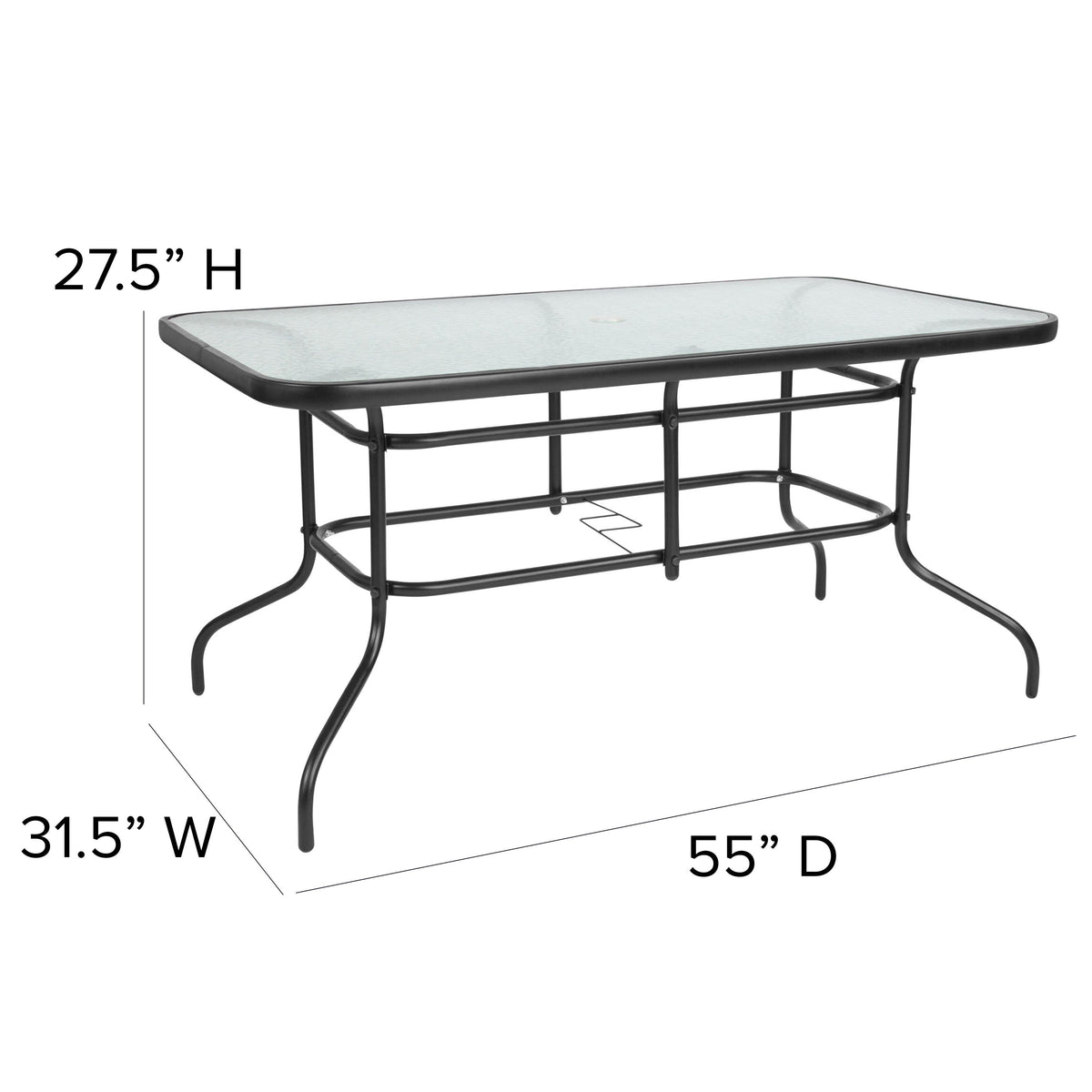Flash Furniture TLH-089REC-303CBK6-GG 7 Piece Patio Dining Set - 55" Glass Patio Table, 6 Black Flex Stack Chairs - View 5