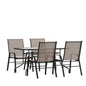 Flash Furniture TLH-089REC-303CBN4-GG 5 Piece Patio Dining Set - 55" Glass Patio Table, 4 Brown Flex Stack Chairs - Main view