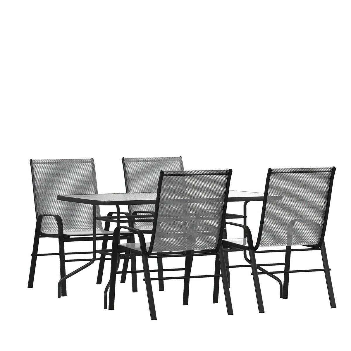 Flash Furniture TLH-089REC-303CGY4-GG 5 Piece Patio Dining Set - 55" Glass Patio Table, 4 Gray Flex Stack Chairs - Main view