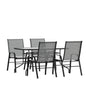 Flash Furniture TLH-089REC-303CGY4-GG 5 Piece Patio Dining Set - 55" Glass Patio Table, 4 Gray Flex Stack Chairs - Main view