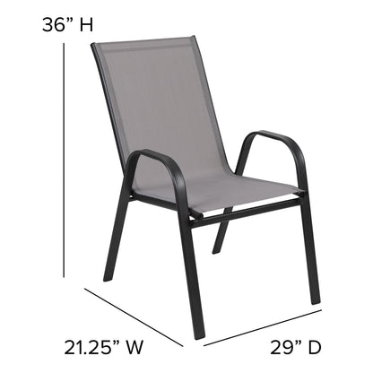 Flash Furniture TLH-089REC-303CGY4-GG 5 Piece Patio Dining Set - 55" Glass Patio Table, 4 Gray Flex Stack Chairs - View 6