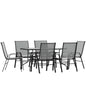 Flash Furniture TLH-089REC-303CGY6-GG 7 Piece Patio Dining Set - 55" Glass Patio Table, 6 Gray Flex Stack Chairs - Main view