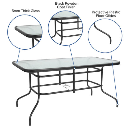 Flash Furniture TLH-089REC-303CGY6-GG 7 Piece Patio Dining Set - 55" Glass Patio Table, 6 Gray Flex Stack Chairs - View 3