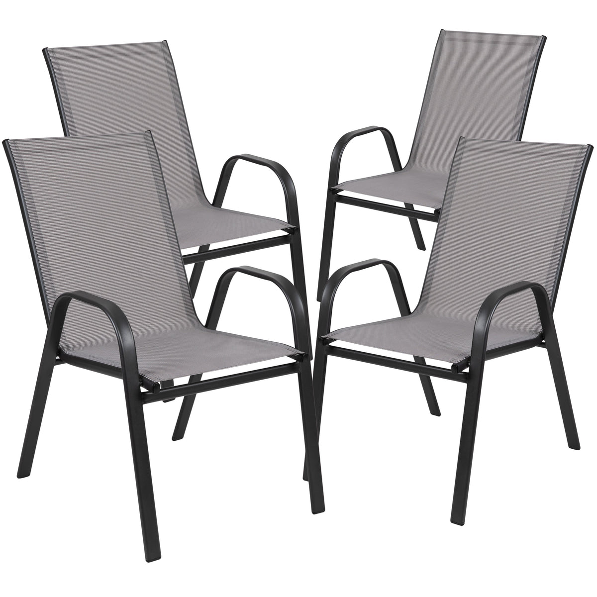 Flash Furniture TLH-089REC-303CGY6-GG 7 Piece Patio Dining Set - 55" Glass Patio Table, 6 Gray Flex Stack Chairs - View 8