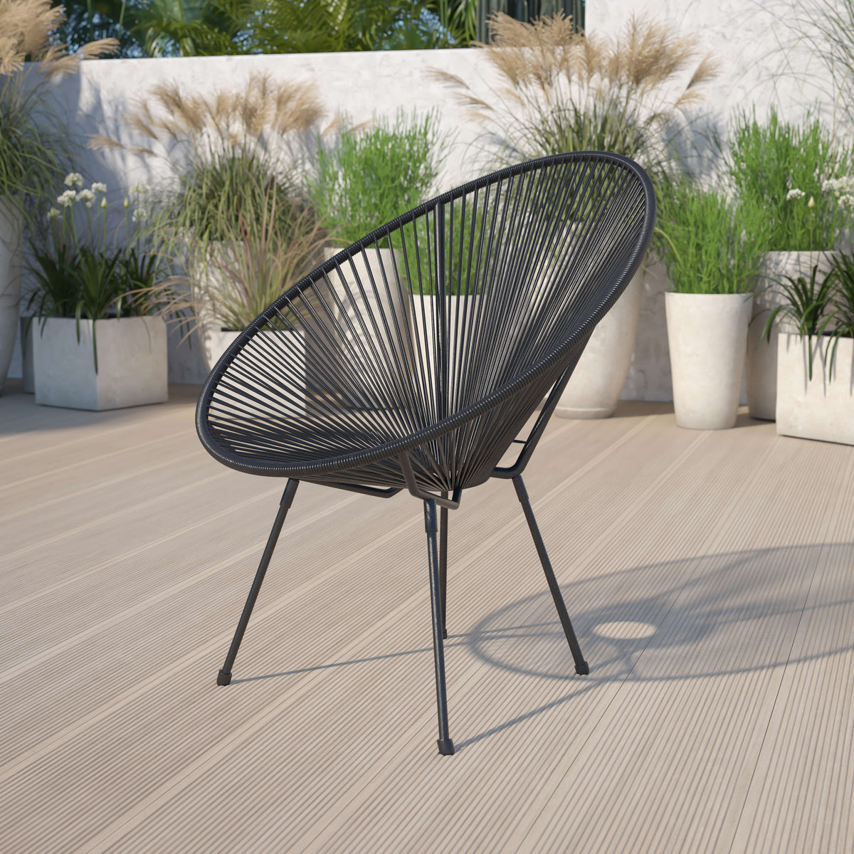 Flash Furniture TLH-094-BLACK-GG Black Papasan Oval Woven Basket Bungee Lounge Chair - Indoor/Outdoor Furniture - View 2