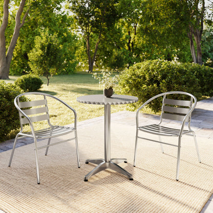 Flash Furniture TLH-ALUM-24RD-017BCHR2-GG 23.5" Round Aluminum Indoor-Outdoor Table Set with 2 Slat Back Chairs - View 8