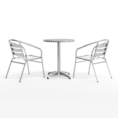 Flash Furniture TLH-ALUM-24RD-017BCHR2-GG 23.5" Round Aluminum Indoor-Outdoor Table Set with 2 Slat Back Chairs - View 9