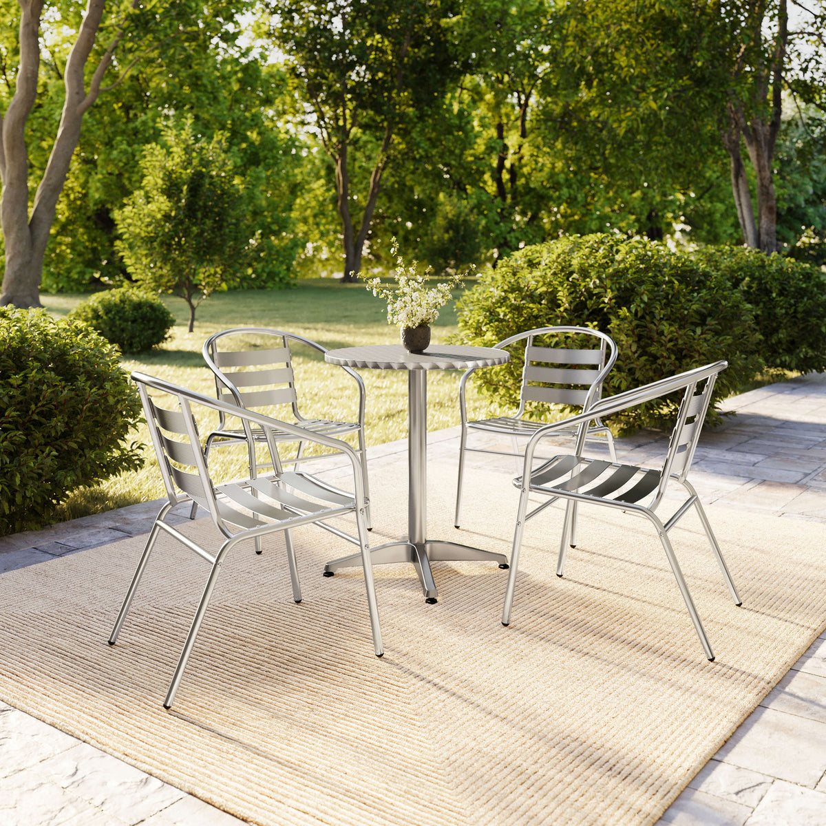 Flash Furniture TLH-ALUM-24RD-017BCHR4-GG 23.5" Round Aluminum Indoor-Outdoor Table Set with 4 Slat Back Chairs - View 8