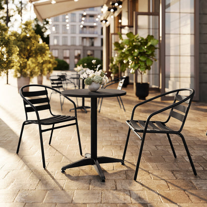 Flash Furniture TLH-ALUM-24RD-017BK2-GG Modern 23.5" Round Glass Framed Glass Table with 2 Black Slat Back Chairs - View 2
