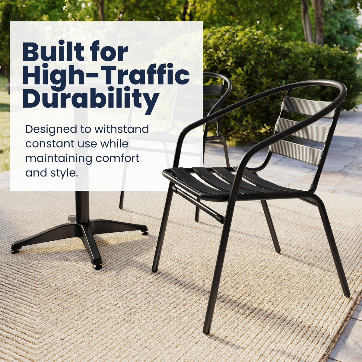 Flash Furniture TLH-ALUM-24RD-017BK2-GG Modern 23.5" Round Glass Framed Glass Table with 2 Black Slat Back Chairs - View 4