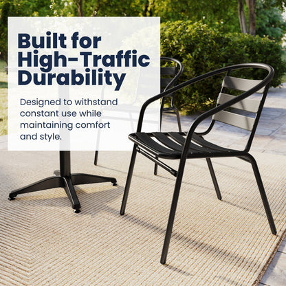 Flash Furniture TLH-ALUM-24RD-017BK2-GG Modern 23.5" Round Glass Framed Glass Table with 2 Black Slat Back Chairs - View 4