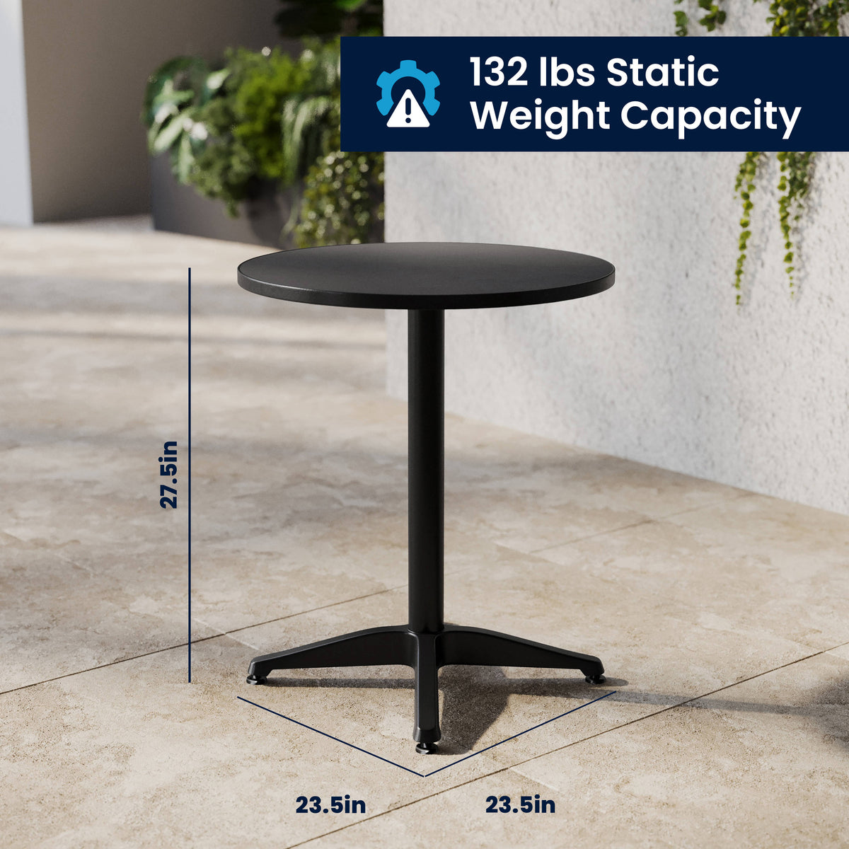 Flash Furniture TLH-ALUM-24RD-017BK2-GG Modern 23.5" Round Glass Framed Glass Table with 2 Black Slat Back Chairs - View 7