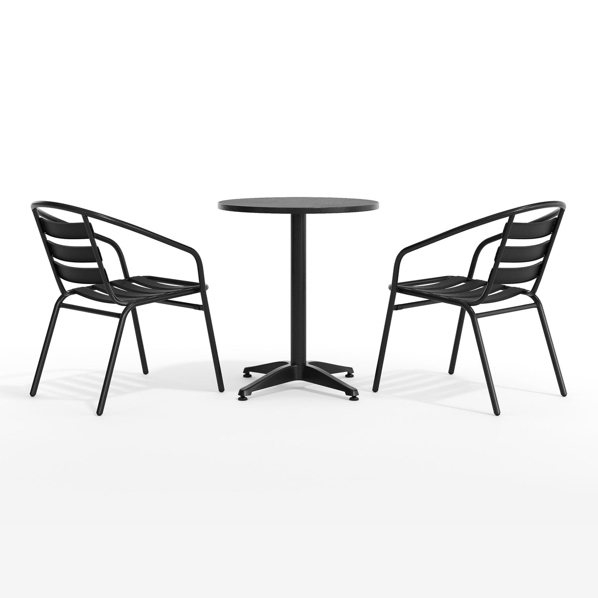Flash Furniture TLH-ALUM-24RD-017BK2-GG Modern 23.5" Round Glass Framed Glass Table with 2 Black Slat Back Chairs - View 9