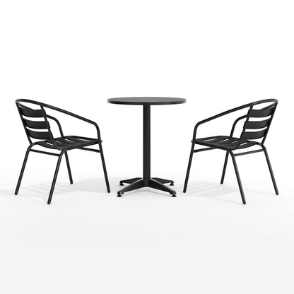 Flash Furniture TLH-ALUM-24RD-017BK2-GG Modern 23.5" Round Glass Framed Glass Table with 2 Black Slat Back Chairs - View 9