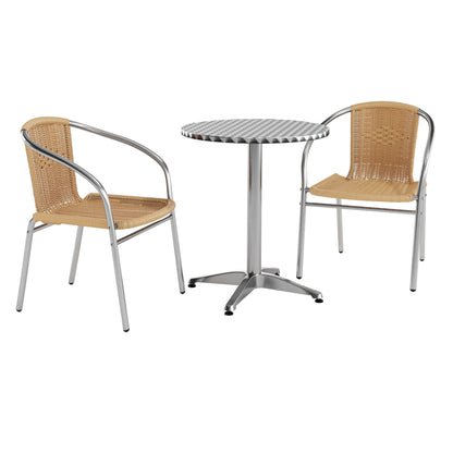 Flash Furniture TLH-ALUM-24RD-020BGECHR2-GG 23.5" Round Aluminum Indoor-Outdoor Table Set with 2 Beige Rattan Chairs - Main view