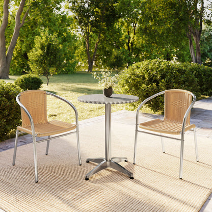 Flash Furniture TLH-ALUM-24RD-020BGECHR2-GG 23.5" Round Aluminum Indoor-Outdoor Table Set with 2 Beige Rattan Chairs - View 8