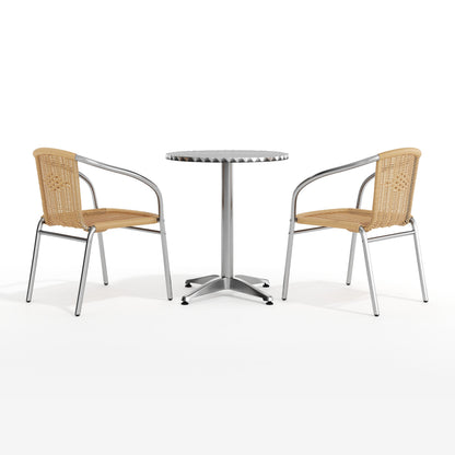 Flash Furniture TLH-ALUM-24RD-020BGECHR2-GG 23.5" Round Aluminum Indoor-Outdoor Table Set with 2 Beige Rattan Chairs - View 9