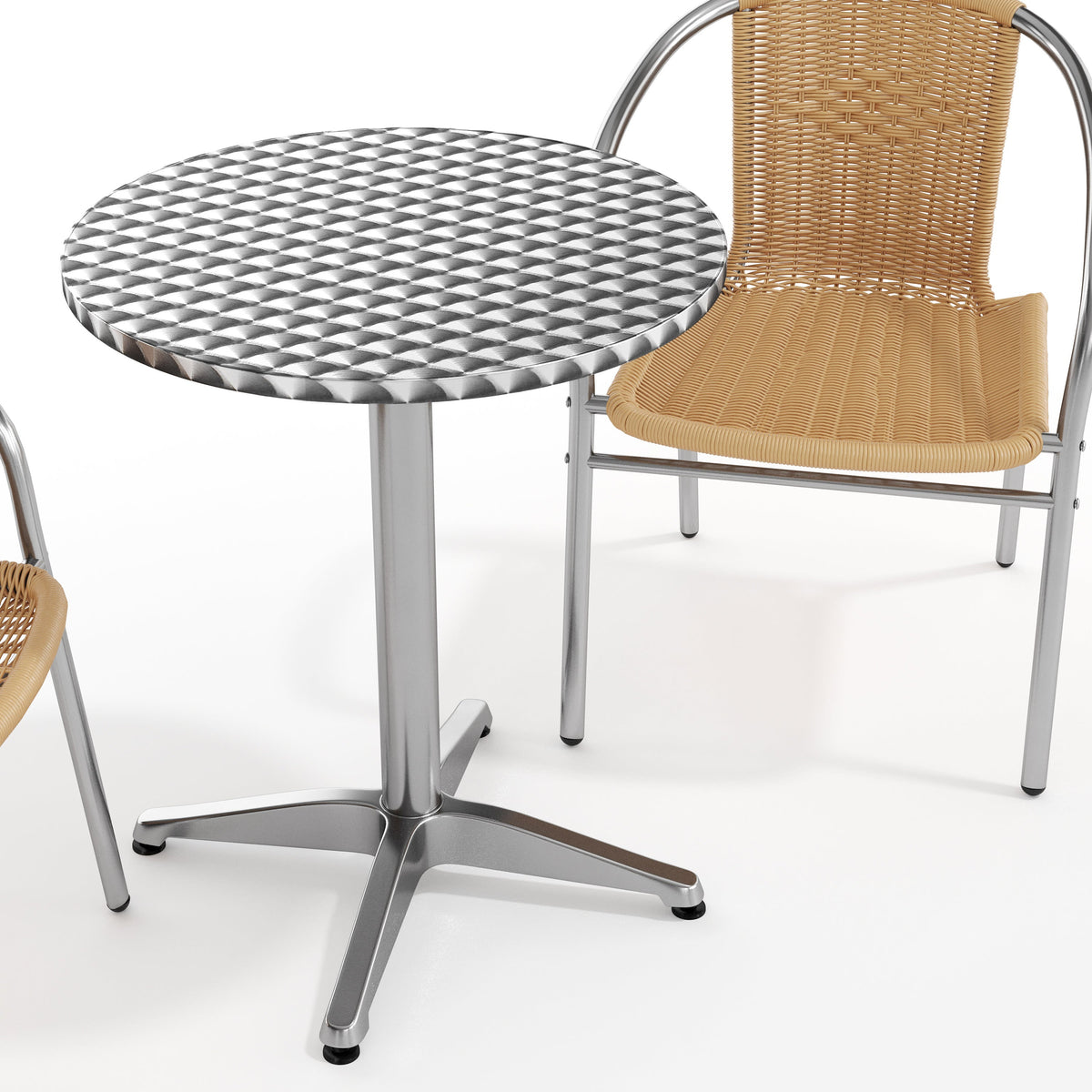 Flash Furniture TLH-ALUM-24RD-020BGECHR2-GG 23.5" Round Aluminum Indoor-Outdoor Table Set with 2 Beige Rattan Chairs - View 10