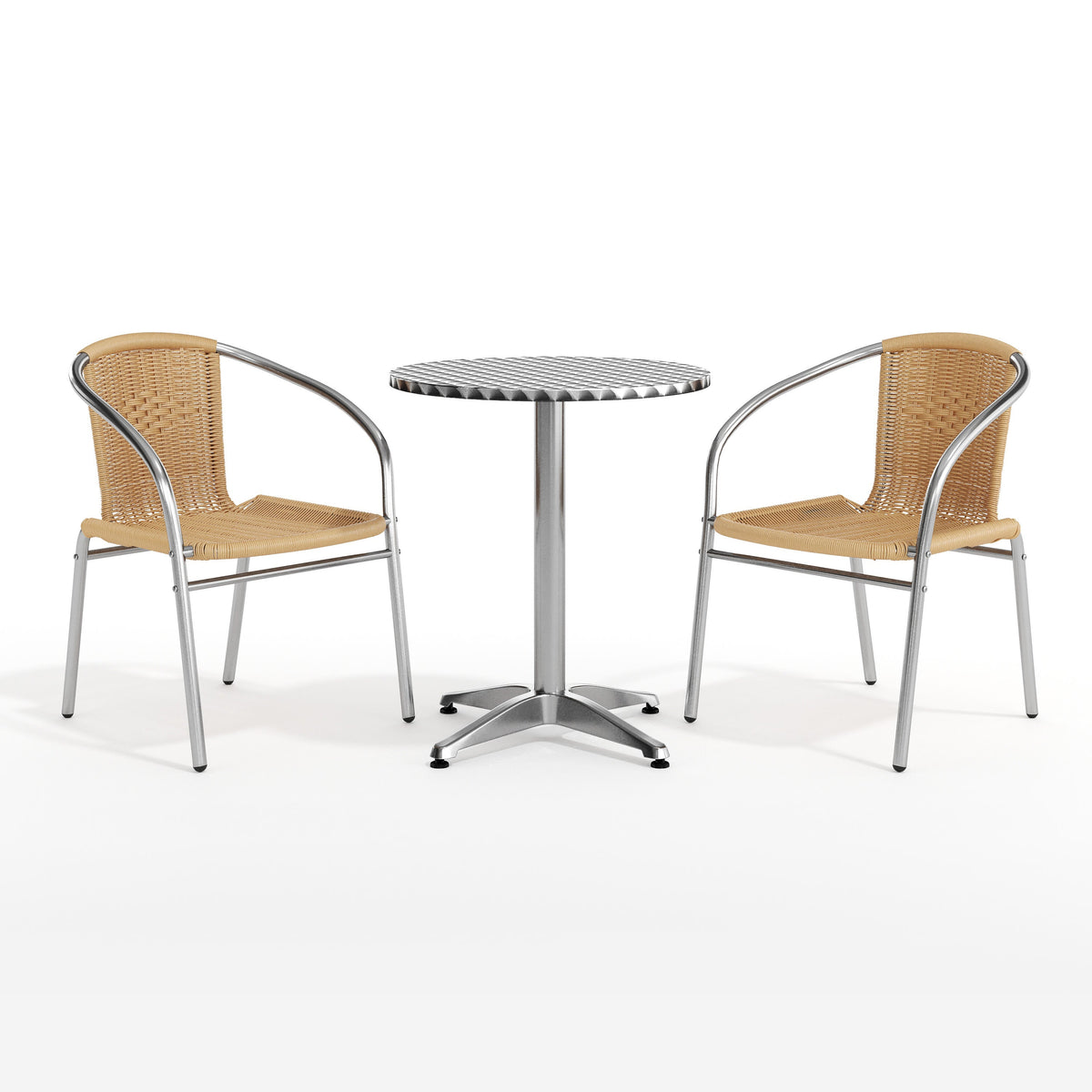 Flash Furniture TLH-ALUM-24RD-020BGECHR2-GG 23.5" Round Aluminum Indoor-Outdoor Table Set with 2 Beige Rattan Chairs - View 12