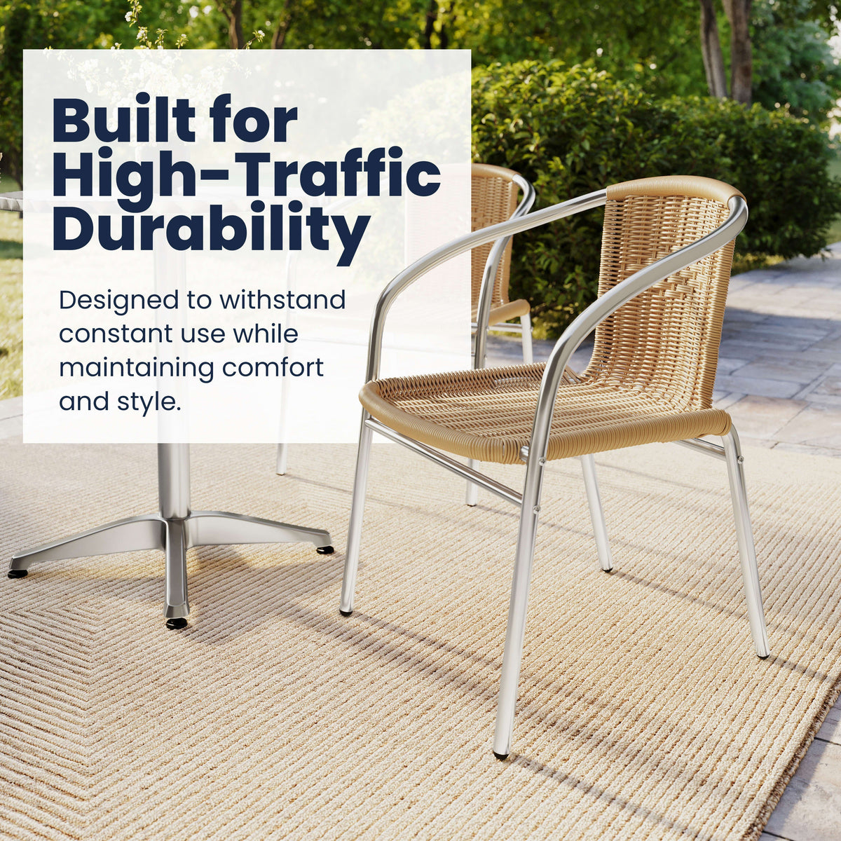 Flash Furniture TLH-ALUM-24RD-020BGECHR4-GG 23.5" Round Aluminum Indoor-Outdoor Table Set with 4 Beige Rattan Chairs - View 4