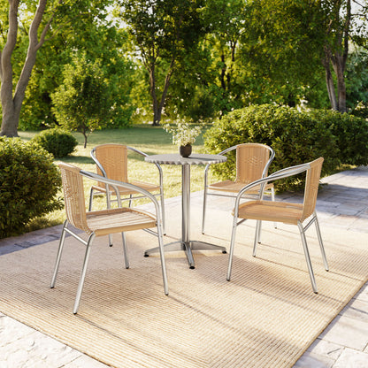 Flash Furniture TLH-ALUM-24RD-020BGECHR4-GG 23.5" Round Aluminum Indoor-Outdoor Table Set with 4 Beige Rattan Chairs - View 8