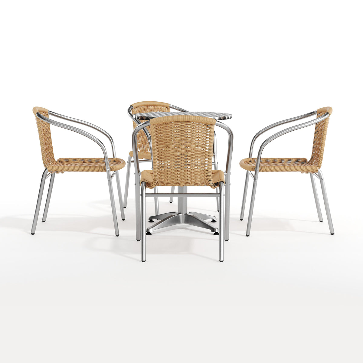 Flash Furniture TLH-ALUM-24RD-020BGECHR4-GG 23.5" Round Aluminum Indoor-Outdoor Table Set with 4 Beige Rattan Chairs - View 9