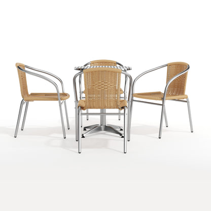 Flash Furniture TLH-ALUM-24RD-020BGECHR4-GG 23.5" Round Aluminum Indoor-Outdoor Table Set with 4 Beige Rattan Chairs - View 11