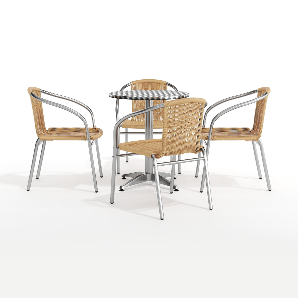 Flash Furniture TLH-ALUM-24RD-020BGECHR4-GG 23.5" Round Aluminum Indoor-Outdoor Table Set with 4 Beige Rattan Chairs - View 12