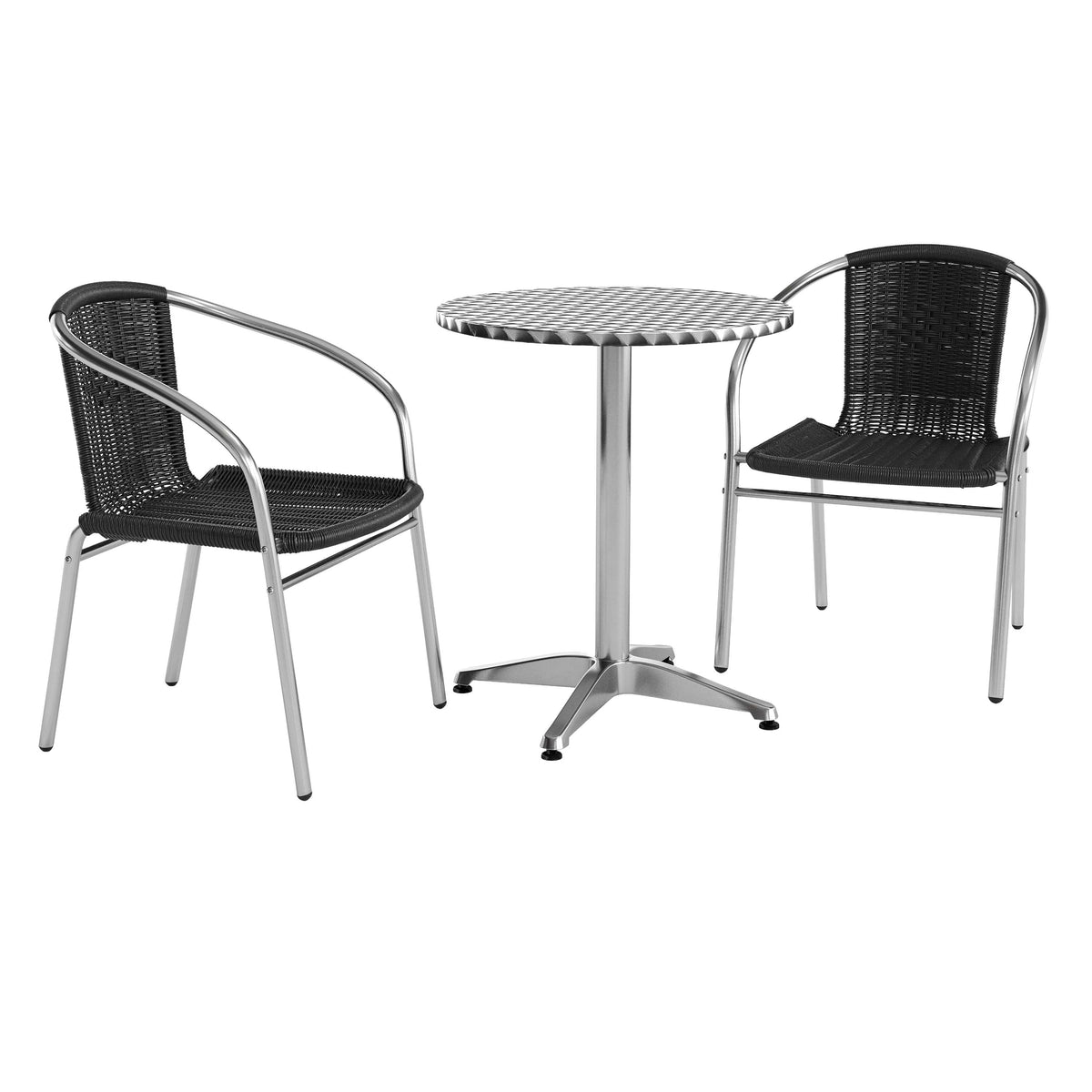 Flash Furniture TLH-ALUM-24RD-020BKCHR2-GG 23.5" Round Aluminum Indoor-Outdoor Table Set with 2 Black Rattan Chairs - Main view