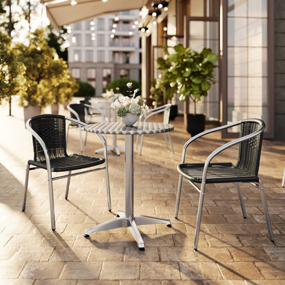 Flash Furniture TLH-ALUM-24RD-020BKCHR2-GG 23.5" Round Aluminum Indoor-Outdoor Table Set with 2 Black Rattan Chairs - View 2