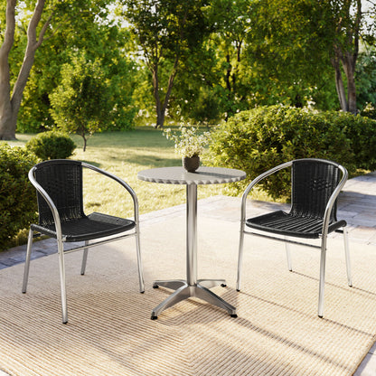Flash Furniture TLH-ALUM-24RD-020BKCHR2-GG 23.5" Round Aluminum Indoor-Outdoor Table Set with 2 Black Rattan Chairs - View 8