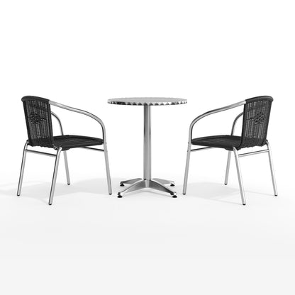 Flash Furniture TLH-ALUM-24RD-020BKCHR2-GG 23.5" Round Aluminum Indoor-Outdoor Table Set with 2 Black Rattan Chairs - View 9