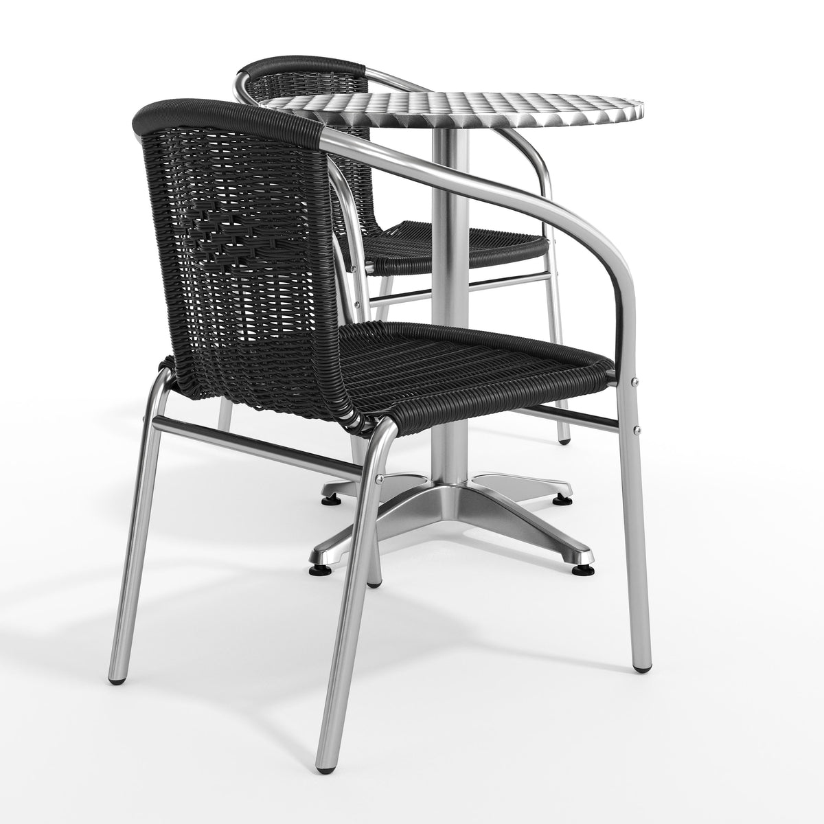 Flash Furniture TLH-ALUM-24RD-020BKCHR2-GG 23.5" Round Aluminum Indoor-Outdoor Table Set with 2 Black Rattan Chairs - View 11