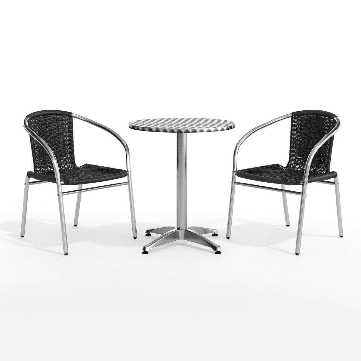 Flash Furniture TLH-ALUM-24RD-020BKCHR2-GG 23.5" Round Aluminum Indoor-Outdoor Table Set with 2 Black Rattan Chairs - View 12