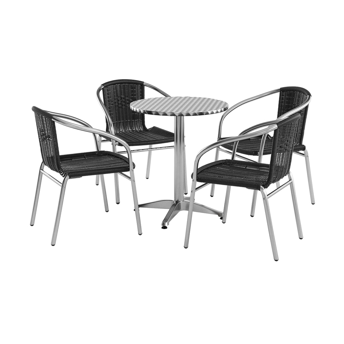 Flash Furniture TLH-ALUM-24RD-020BKCHR4-GG 23.5" Round Aluminum Indoor-Outdoor Table Set with 4 Black Rattan Chairs - Main view